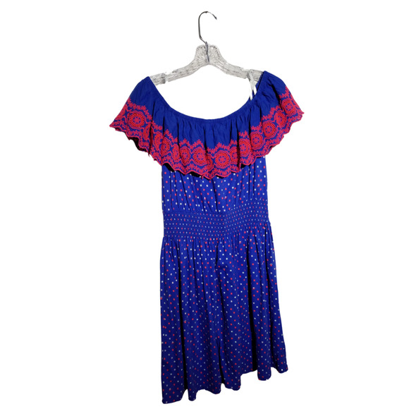 Lilly Pulitzer Blue Off Shoulder Embroidered Pullover Dress Women’s Medium - Picture 3 of 6